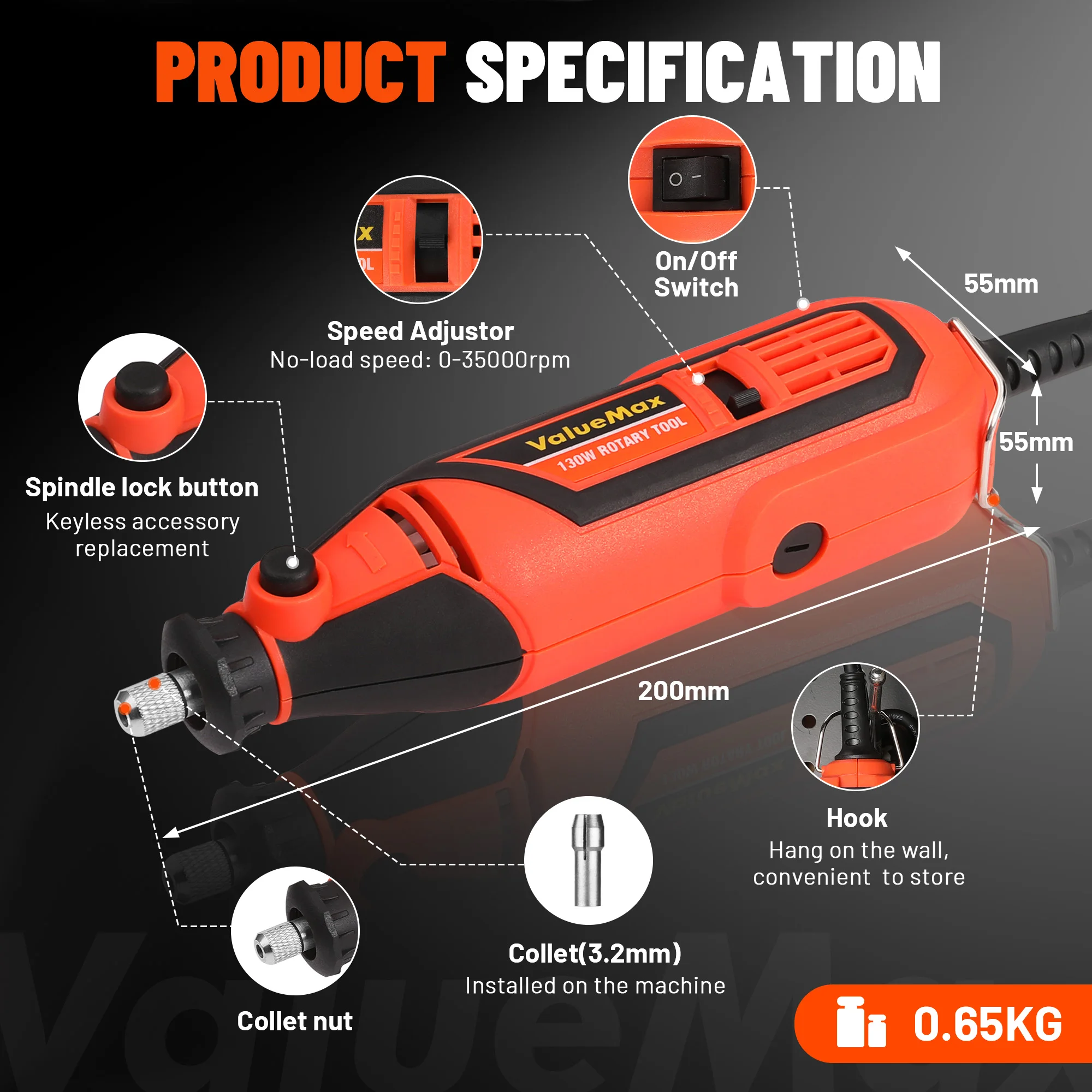 ValueMax 130W Rotary Tool With 5-speed Mini Electric Drill Grinder Machine Engraver Pen Polishing Tools & 120 Accessories