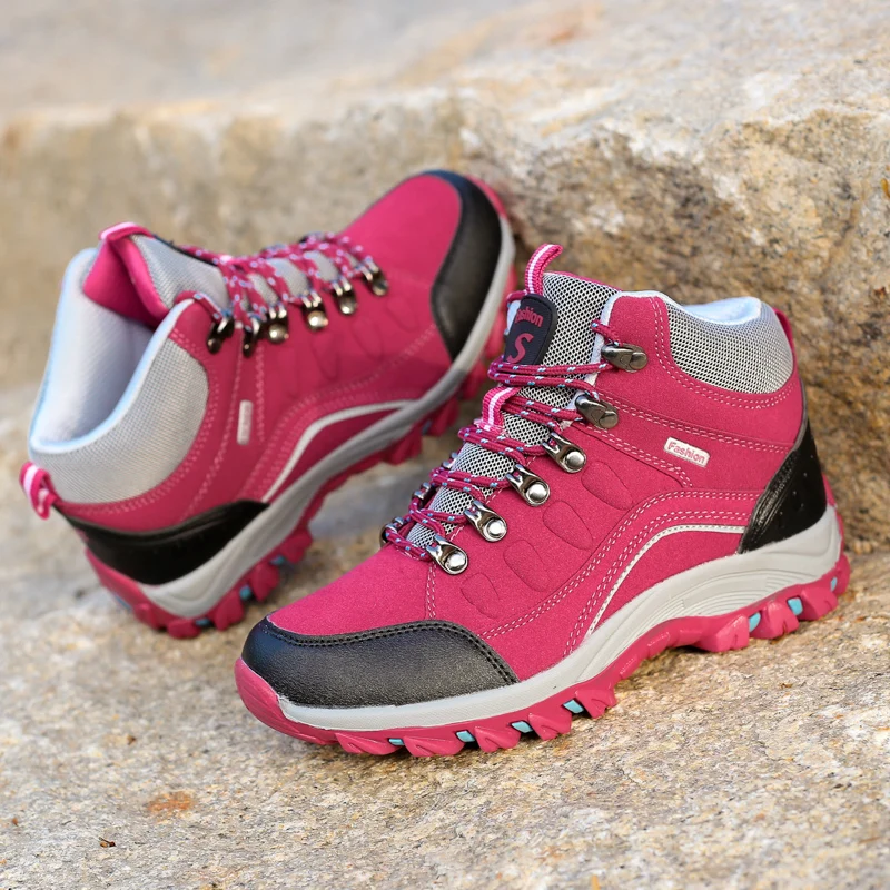 Men High Top Hiking Boots Suede Patchwork Lace Up Non Slip Rugged Outsole Wear Resistant Outdoor Trekking Climbing Walking Shoes