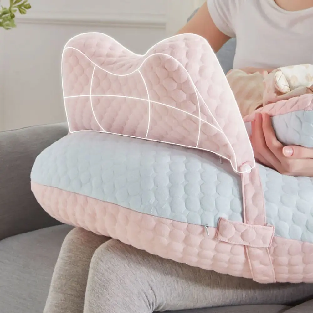 Almohada de lactancia antisaliva para bebé recién nacido, protección desmontable, cojín antivuelco, color rosa, almohada de lactancia infantil