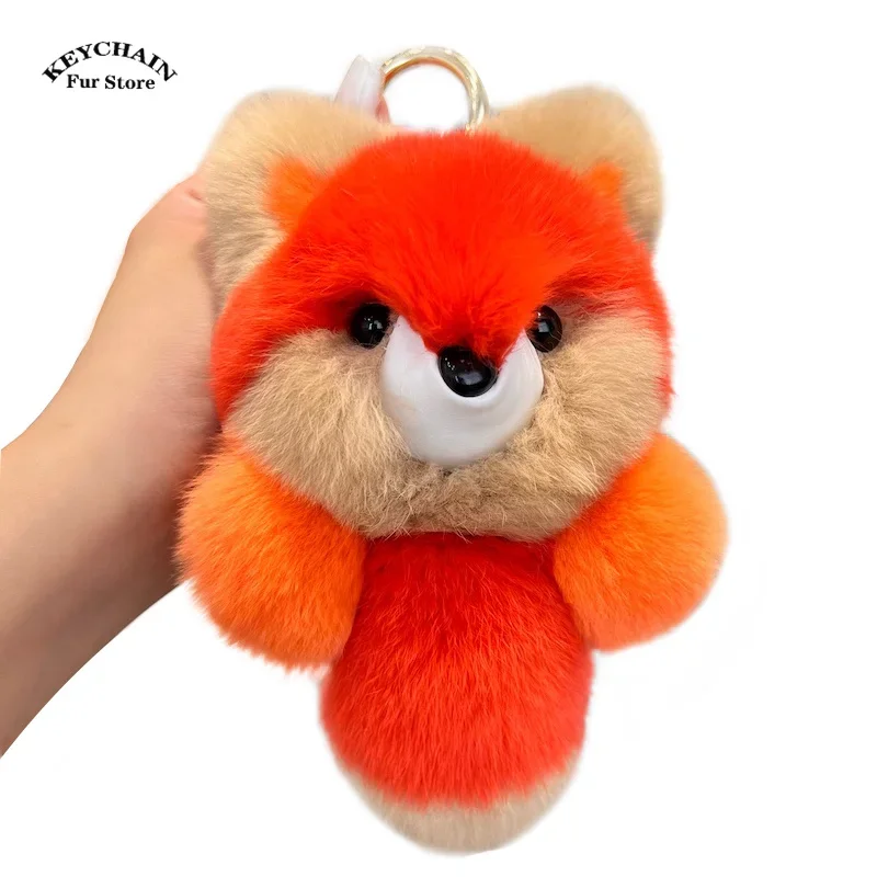 

Cute Little Fox Pendant Fur Key Chian Real Rabbit Fur Bag Charm Ins Doll Bag Pendant Women Car