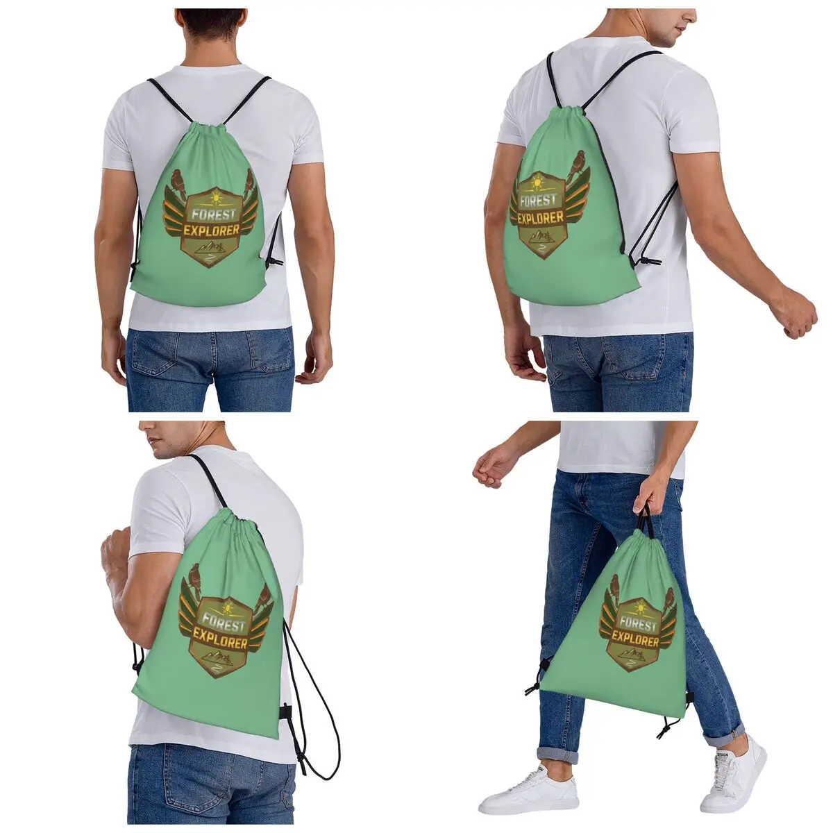 Forest Explorer Backpacks Casual Drawstring Bags Sports Bag Book Bags for Man Woman School