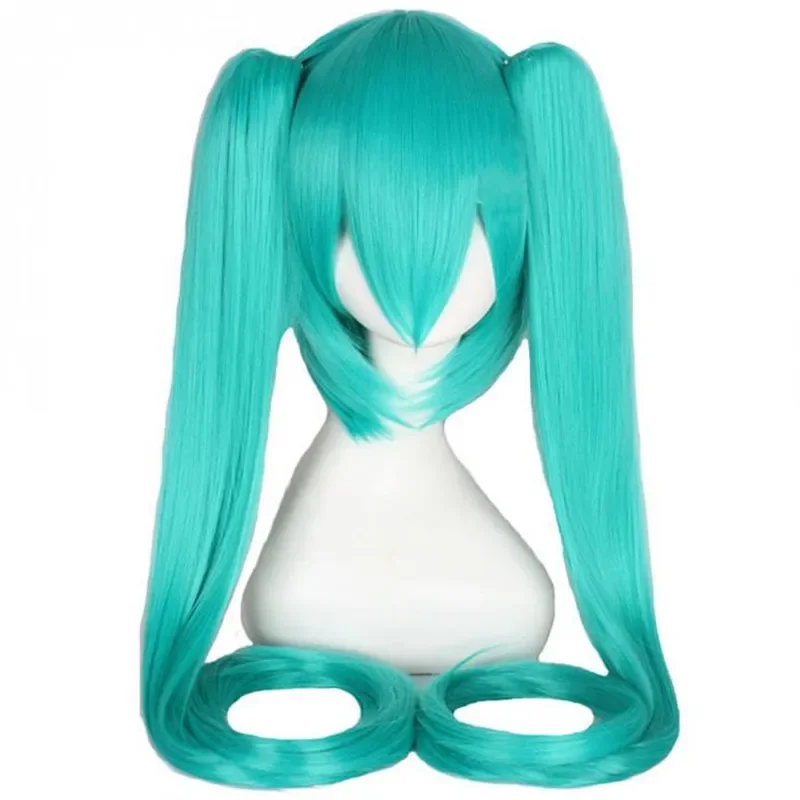 

Party Anime Cosplay Wig Synthetic Hair Long Green Wigs With Bangs Straight Female 2 Clip On Double Ponytail