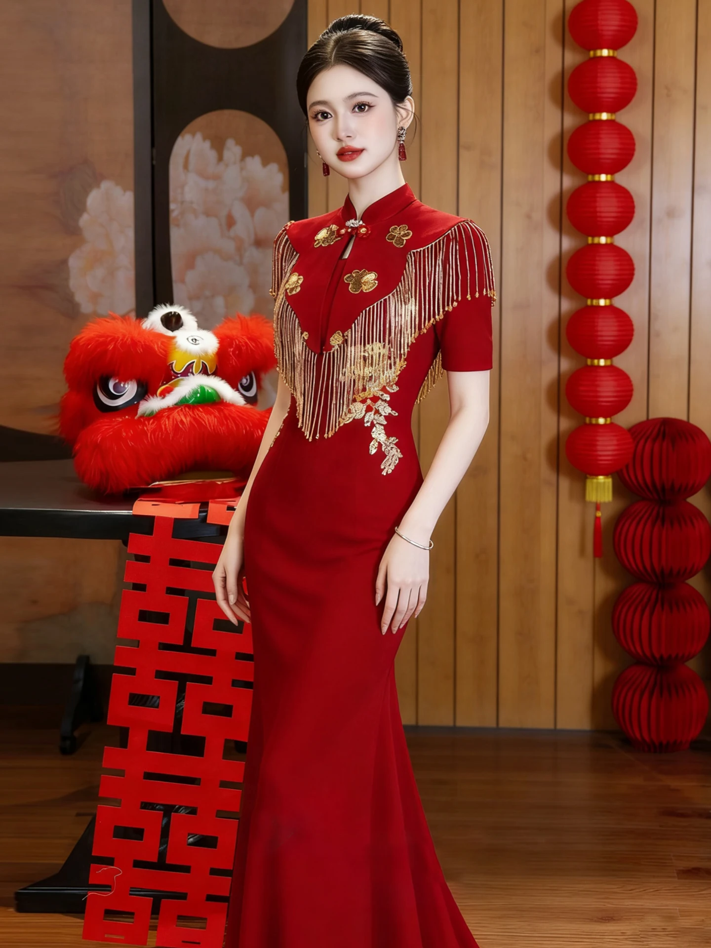 

Свадебное платье в китайском стиле, длинное вечернее платье-русалка для помолвки, пошитое на заказ, для женщин