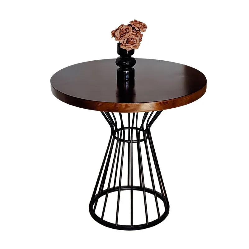 

American retro solid wood wrought iron small round table cafe bar casual round table
