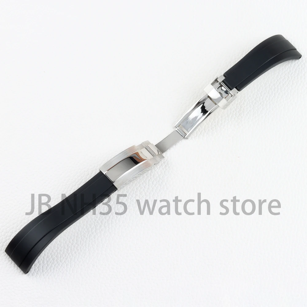 20mm Black PVD Rubber Watch Strap For Yacht-Master Seiko Submariner NH35 NH36 Movement Watch Case Black Silicone Bracelet