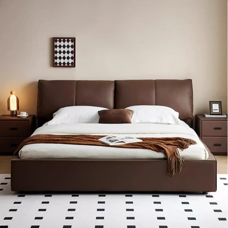 

180x200cm 200x220cm Italian Minimalist Genuine Leather Beds Frame King Size Bed Frame Bedroom Furniture Marriage Double Bed