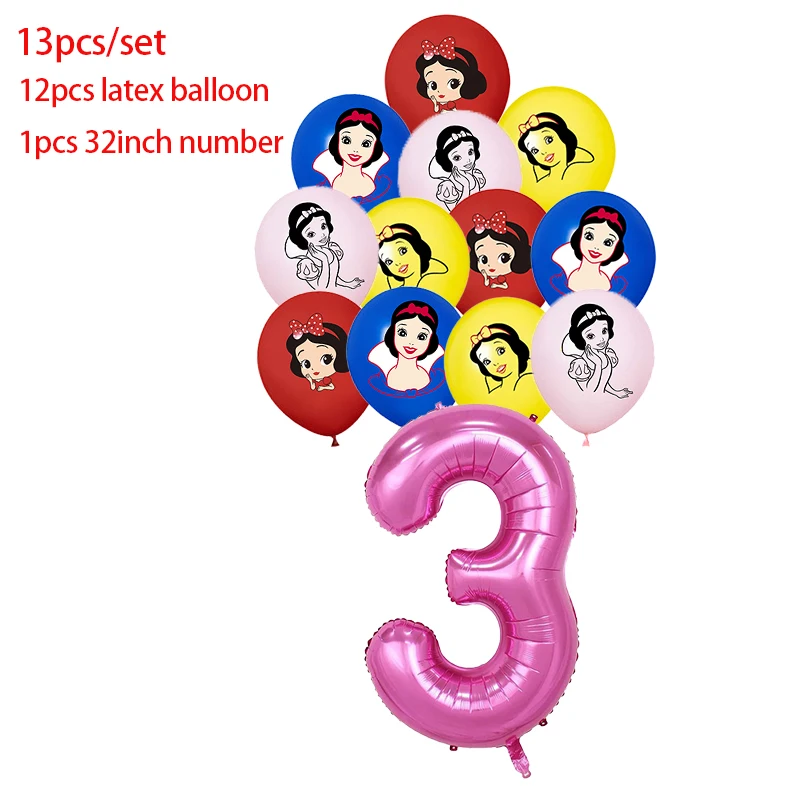 Girl's Snow White Birthday Party Decoration Balloon Banner Cake Topper Tableware Party Supplies Baby Shower