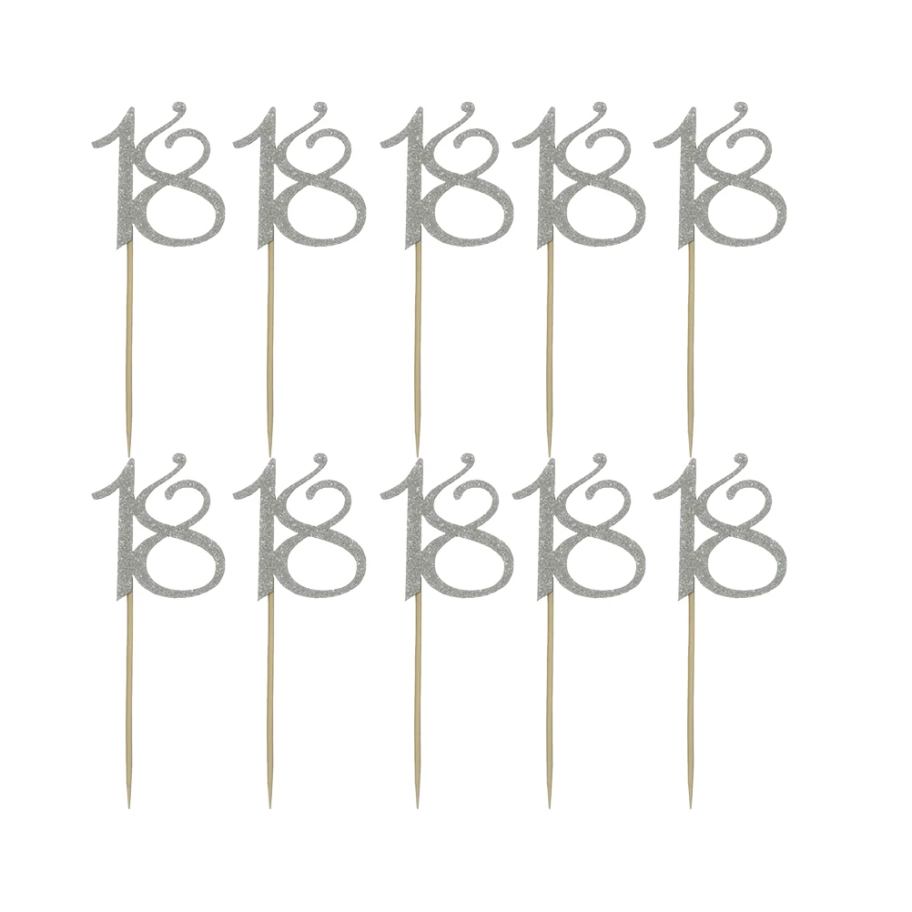

48 Pcs Birthday Cake Toppers Silver 18th Party Decorations Cupcake Picks Dessert Wooden Cake Decorations Milestone Gifts