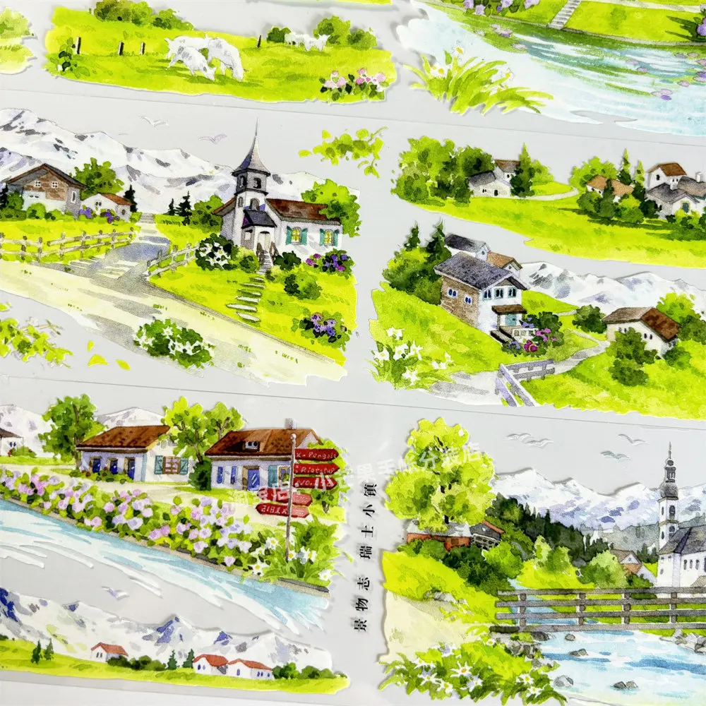 Jing Wu Zhi Swiss Style Town Mountain Chalet Skiing Decorative Stickers for DIY Scrapbook Phone Case Laptop Craft