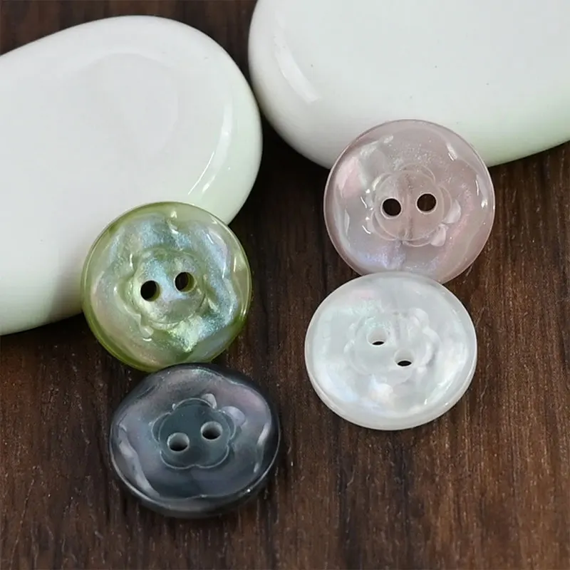 10Pcs Vibrant Floral Resin Buttons 2-Hole Pearlescent Round Button For Handmade DIY Sewing Supplies Clothing Accessories