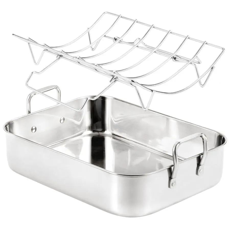 

Roasting Pan with UShape Rack Stainless Steel Large Turkey Roaster Pan for Turkey, Chicken, Ham Roaster with VShaped Baking Rack