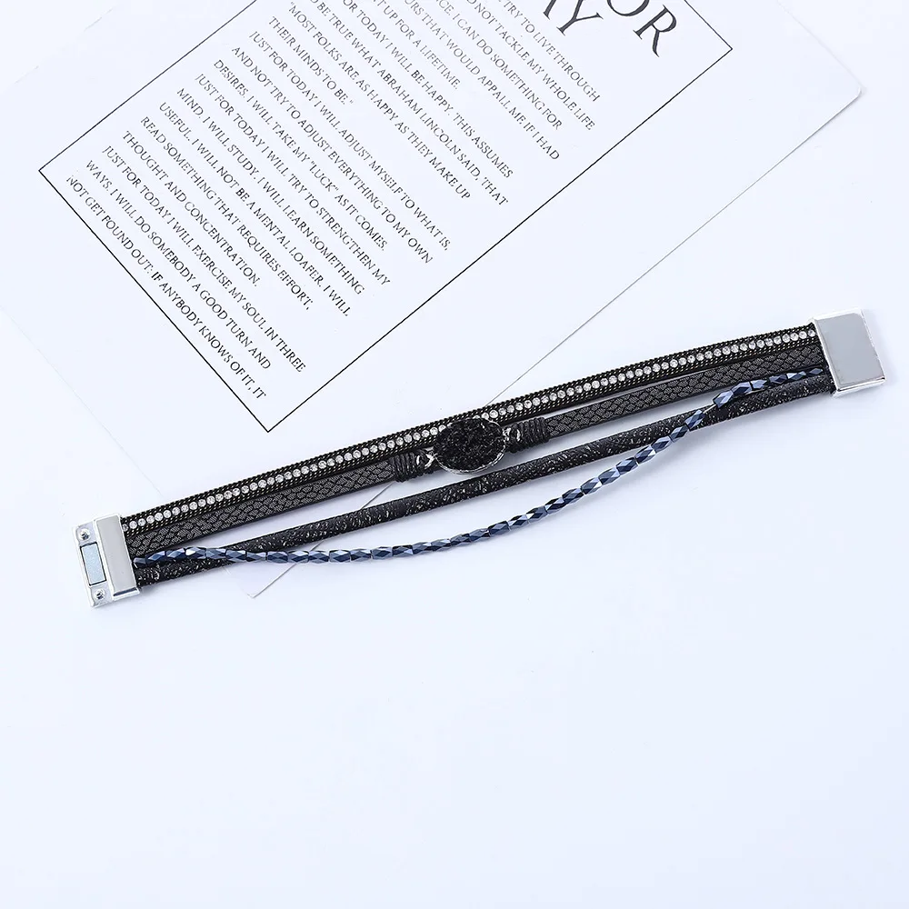 البوهيمي متعدد الطبقات جلدية التفاف سوار للنساء كريستال حجر حلية ريترو معصمه أساور أنثى موضة مجوهرات الحفلات