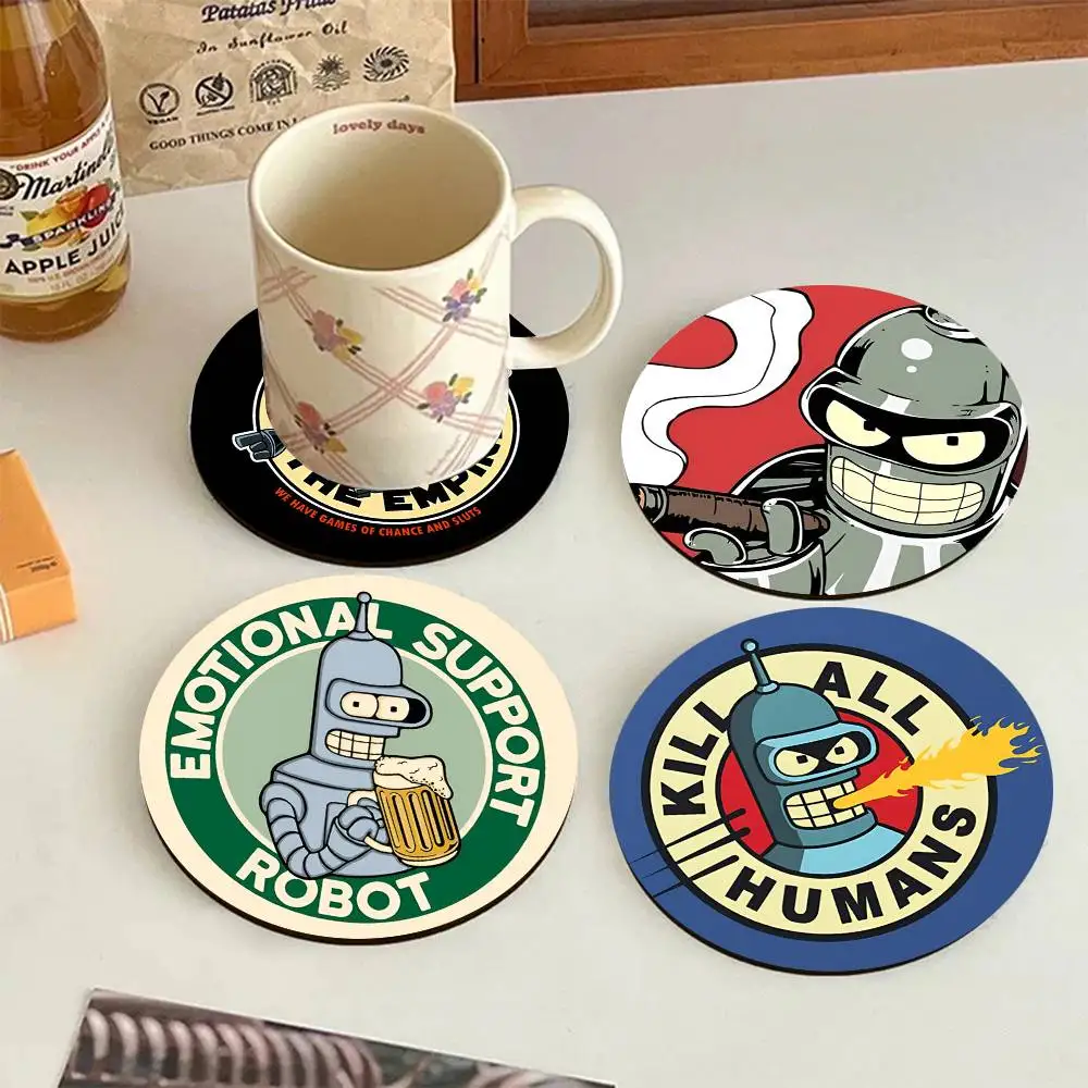 F-Futurama B-Bender Wooden Coasters Heat-resistant And Non-slip Suitable For Restaurants And Cafes And Make Great Holiday Gifts