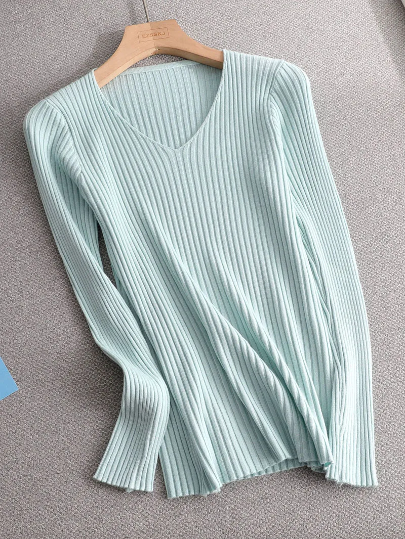 basic v-neck solid autumn winter Sweater Pullover Women Female Knitted sweater slim long sleeve