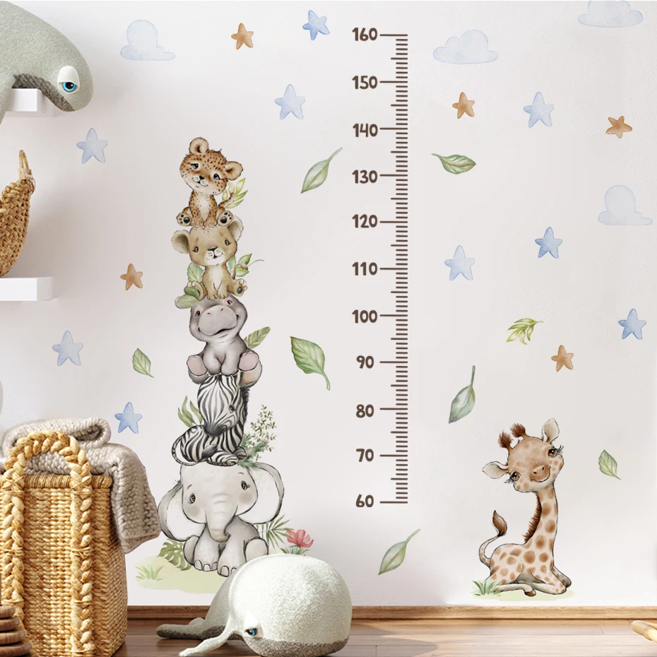 

Cartoon Smile Animals Elephant Giraffe Height Ruller Wall Stickers for Kids Room Boy Girl Room Nursery Wall Decals pvc