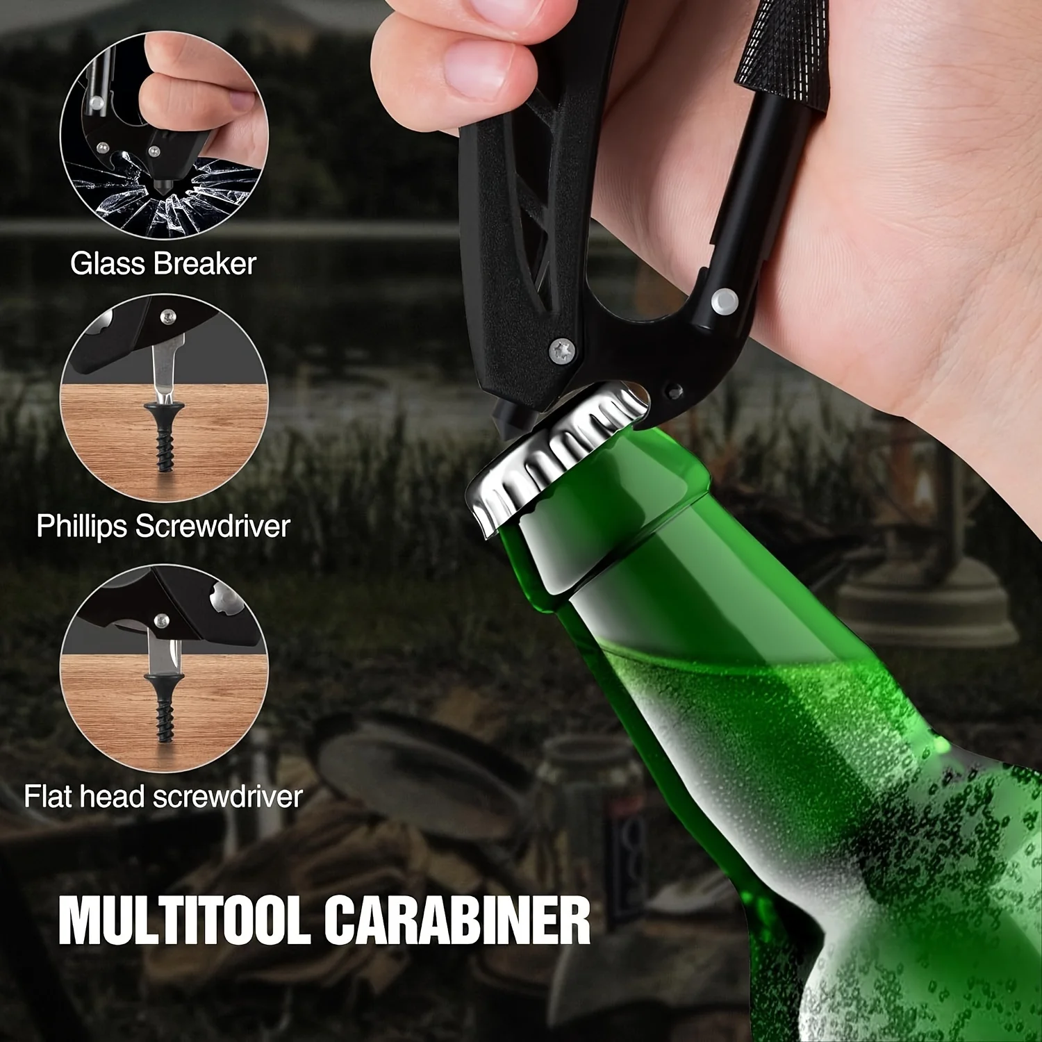 Multitool Carabiner with Pocket Knife, EDC Carabiners Keychain with Bottle Opener, Window Breaker Folding Knives