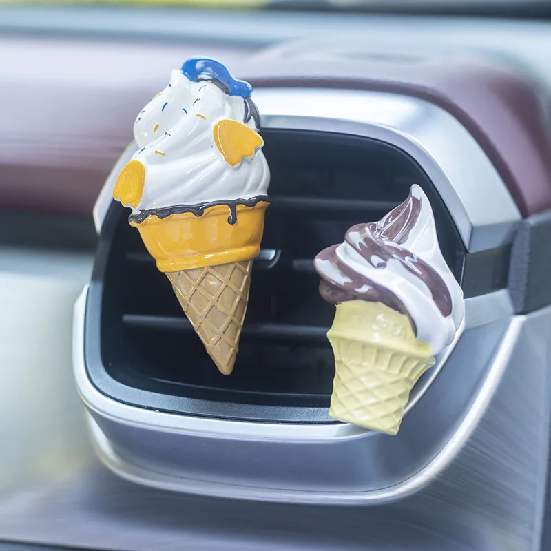 Disney Anime Cute Mickey Minnie Ice Cream Model Ornaments Car Air Freshener Cartoon Auto Vent Perfume Air Outlet Fragrance Decor