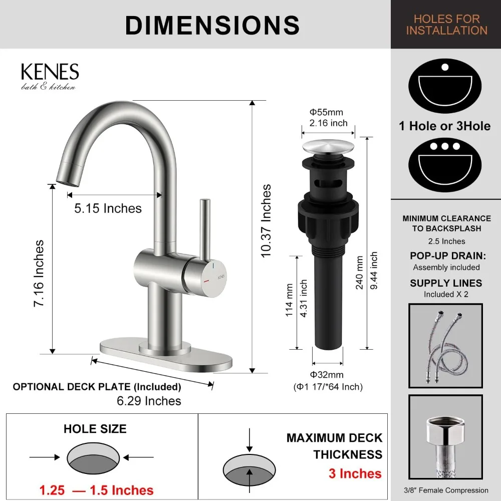 صنبور حوض الحمام بمقبض واحد من النيكل المصقول مع 360 درجة ° دوار - شريط مبلل حديث للإعدادات وصنبور أدوات تخييم RV #6