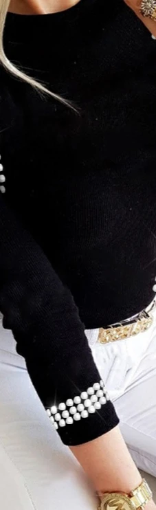 Abbigliamento da donna primavera estate Camicetta cava a maniche lunghe Rheinstone O collo sexy