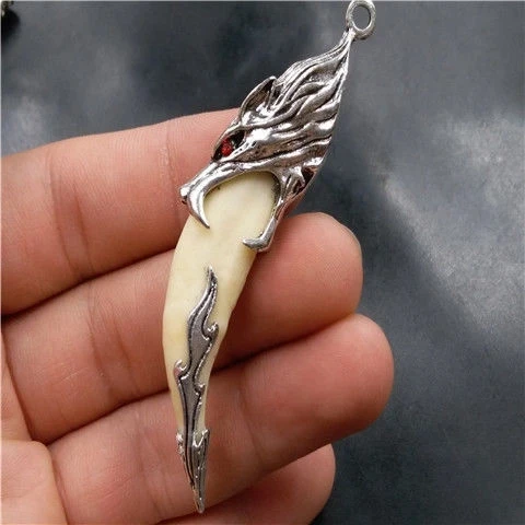 Chinese Antique Boars Tooth Wild Hog Silver Dragon Protective Talisman Pendant