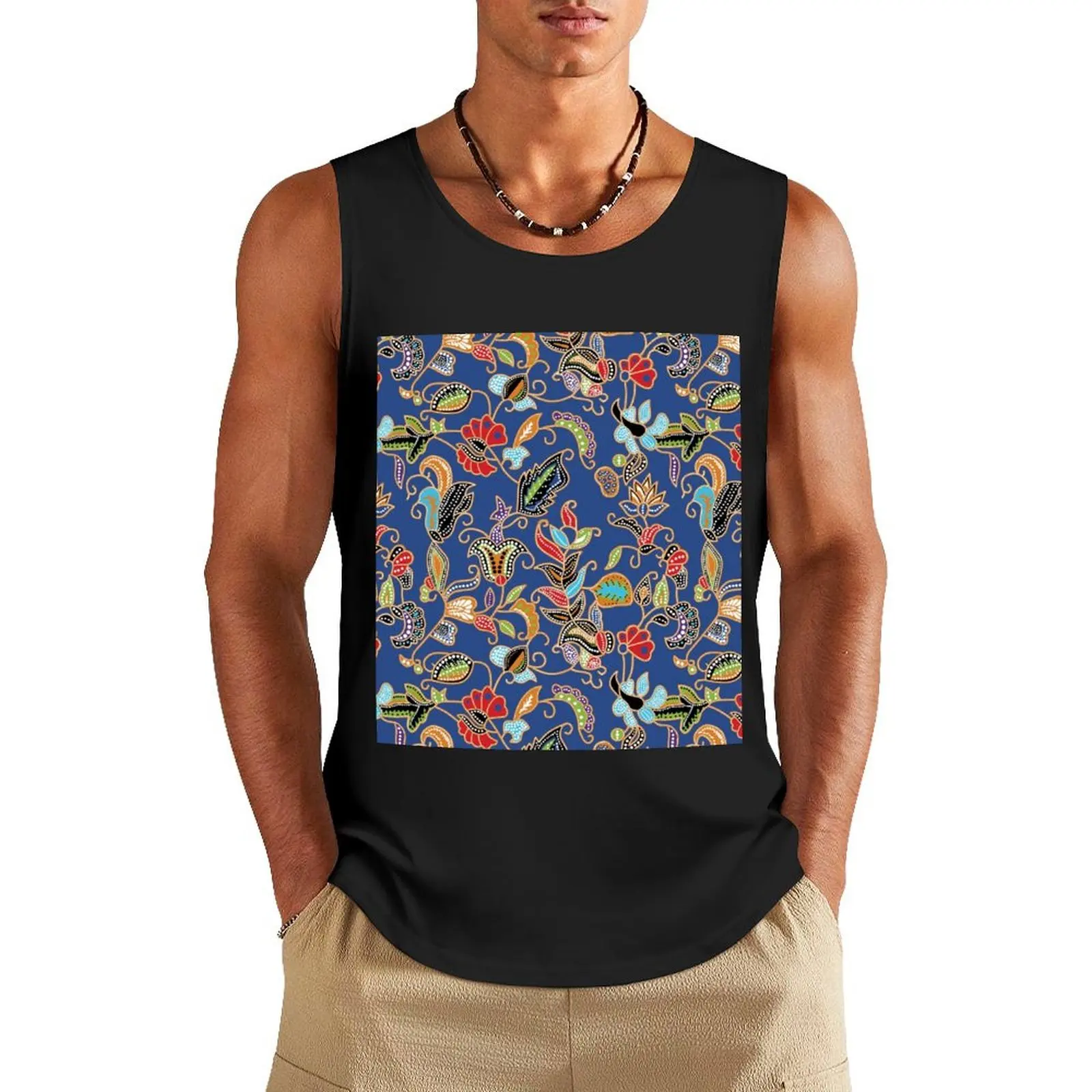 

Sarong Kebaya Batik Blue Tank Top muscle t-shirt man vest