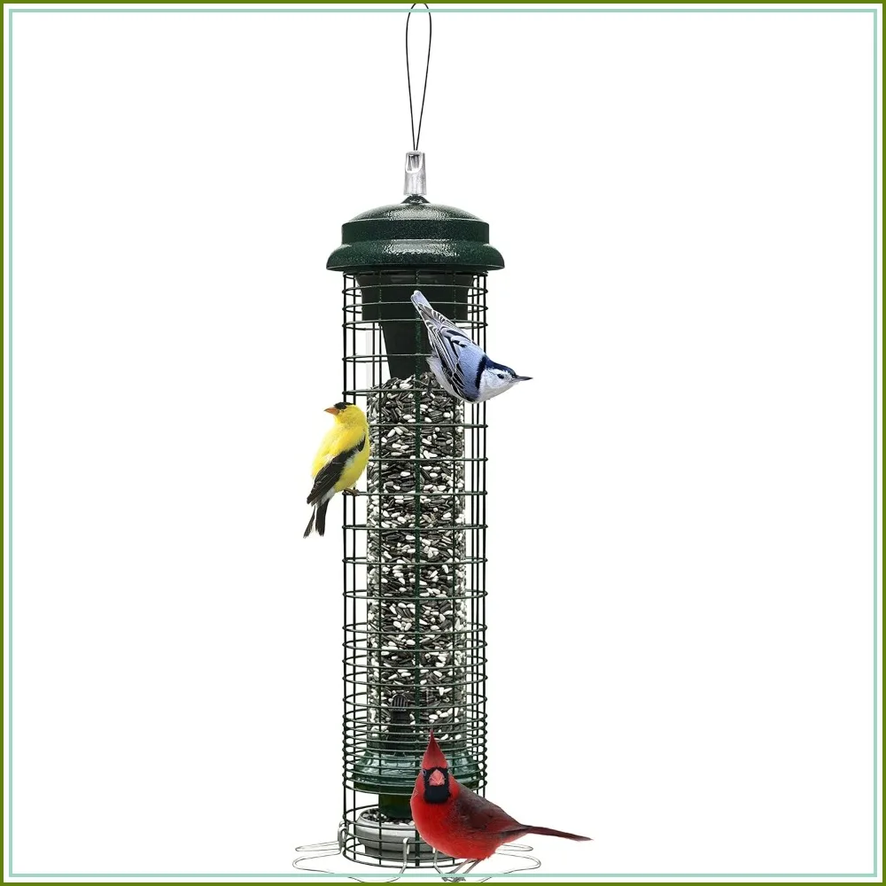 

Squirrel-Proof Bird Feeder for Wild Birds – 4 Stainless Steel Perches, 2.6 lb Seed Capacity, Chew-Proof, Free Seed Funnel Included