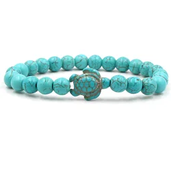 Green Turquoise Turtle Volcanic Stone White Pine  Natural  Chakra Gemstone Bracelets Bangle Jewelry for Women Men