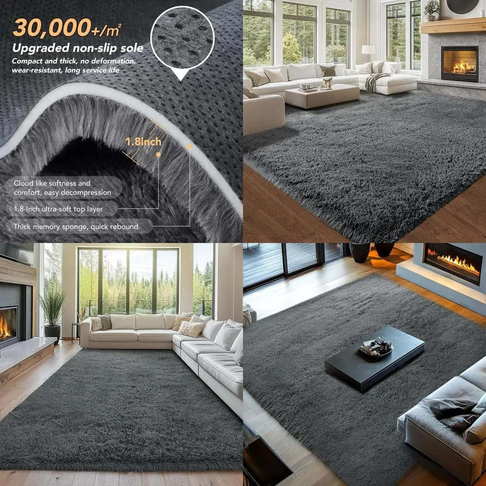 

10x12 Living Room Rugs Area Rugs: Large Grey Shag Area Rugs for Living Room- 10x12 Big Shaggy Rugs- Gray Soft Indoor Carpets for