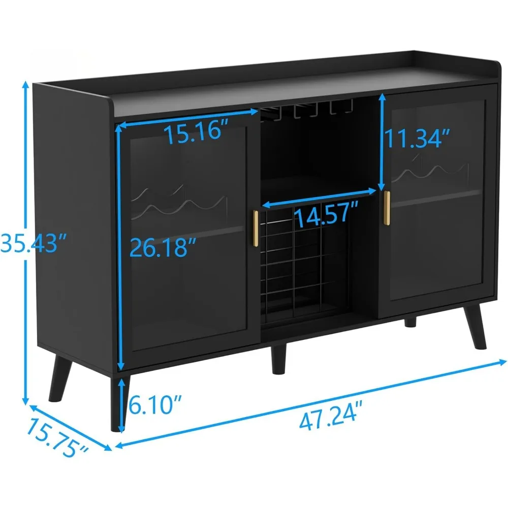 Wine Bar Cabinet with LED Light, Home Coffee Cabinet with Wine Rack and Glass Holder, Kitchen Buffet Sideboard W Storage Shelf