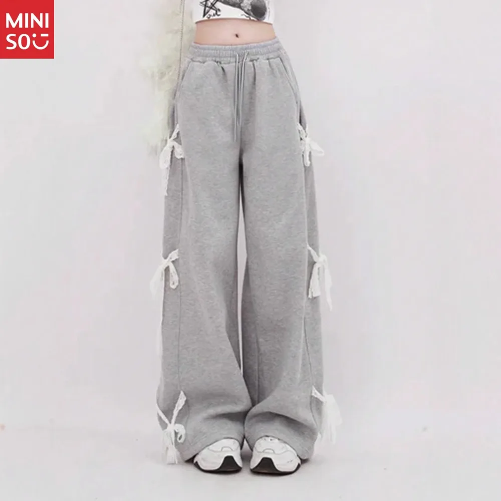 

Spring and Autumn New Women's Clothing Elastic Waist Lace Bow Loose Wide Leg Pants Fashion Versatile