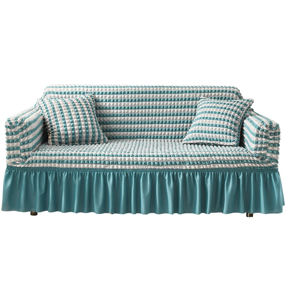 Ligh Fényűzés tömör színben Háromüléses kanapé fedezze csúszásmentes slipcover all-inclusive Hullámkrepp Háromüléses kanapé Borult számára Eleven szoba 1/2/3/4 seater