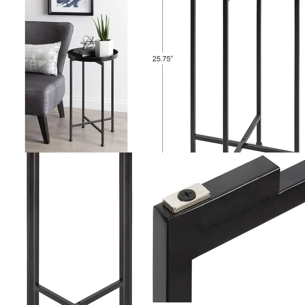 

Collapsible Black Metal Accent Table with Round Tray Top