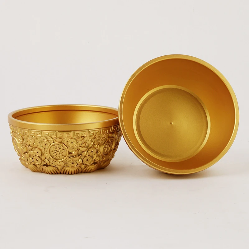 Brass golden coin treasure bowl ornament, home craft, office decoration, fortune-attracting creative item for housewarming and b