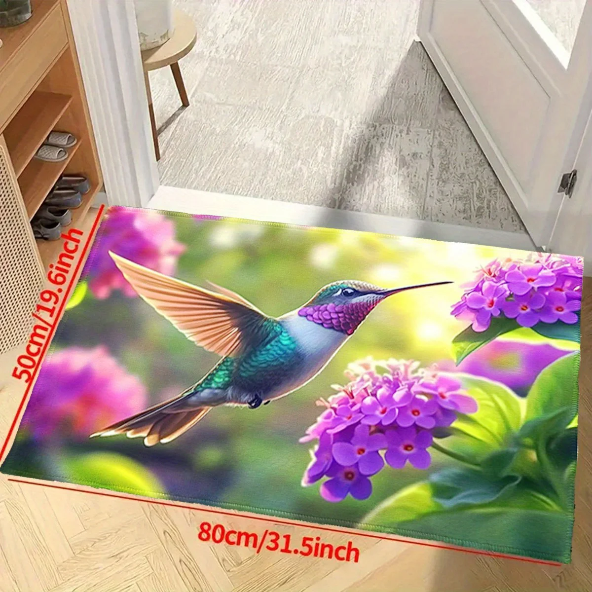 Durable Hummingbird Floral Design Welcome Doormat Entryway Mat for Home Pet Entrance Decor Indoor Outdoor Floor Mat