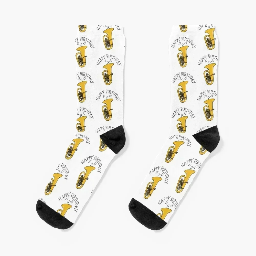 

Happy Birthday Tuba Tubaist Brass Musician Socks snow christmas gifts cute Antiskid soccer Boy Child Socks Women's