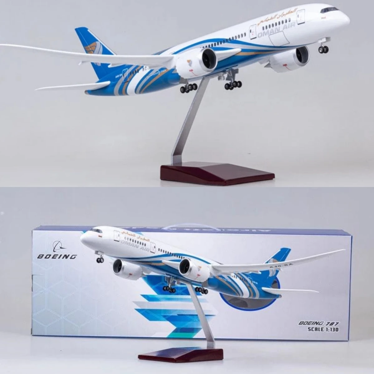 

1:130 Scale 43 cm 787 Boeing Jetliner Oman Air B787 Aircraft Model Die-Cast Resin Plane Jewellery With LED Lights Can Be A Gift