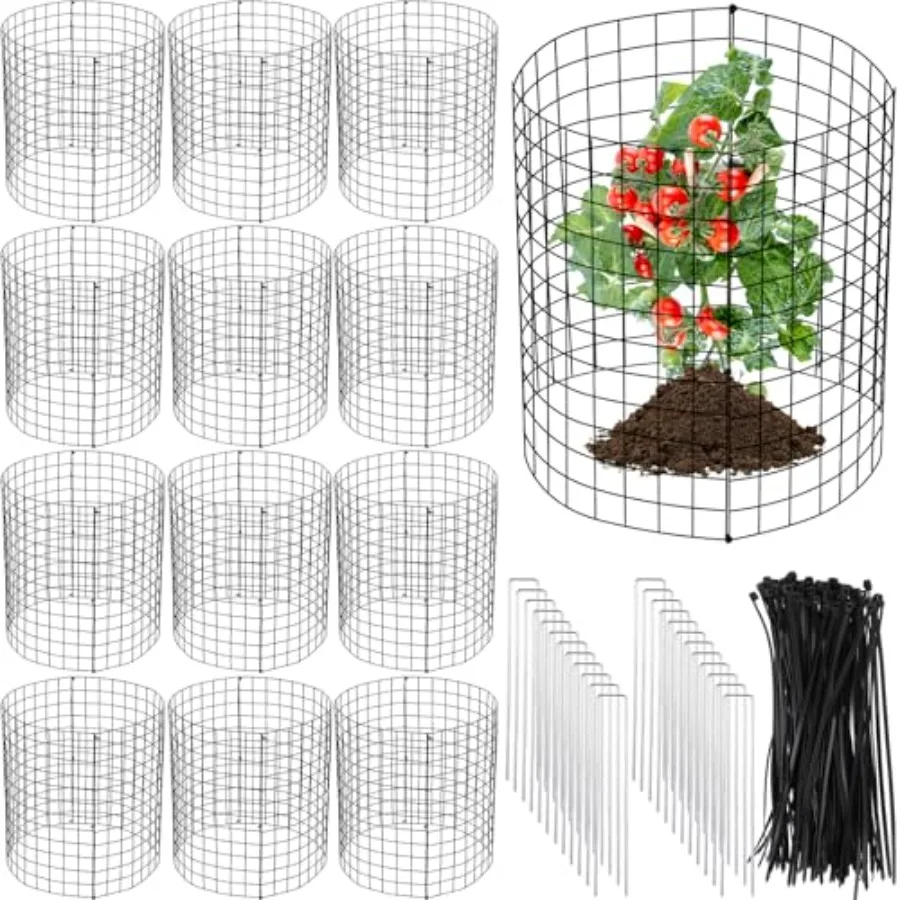 

Garden vegetable protection application galvanized metal mesh silver-gray 14 H x.8 D sturdy wire plant cage with ground stakes