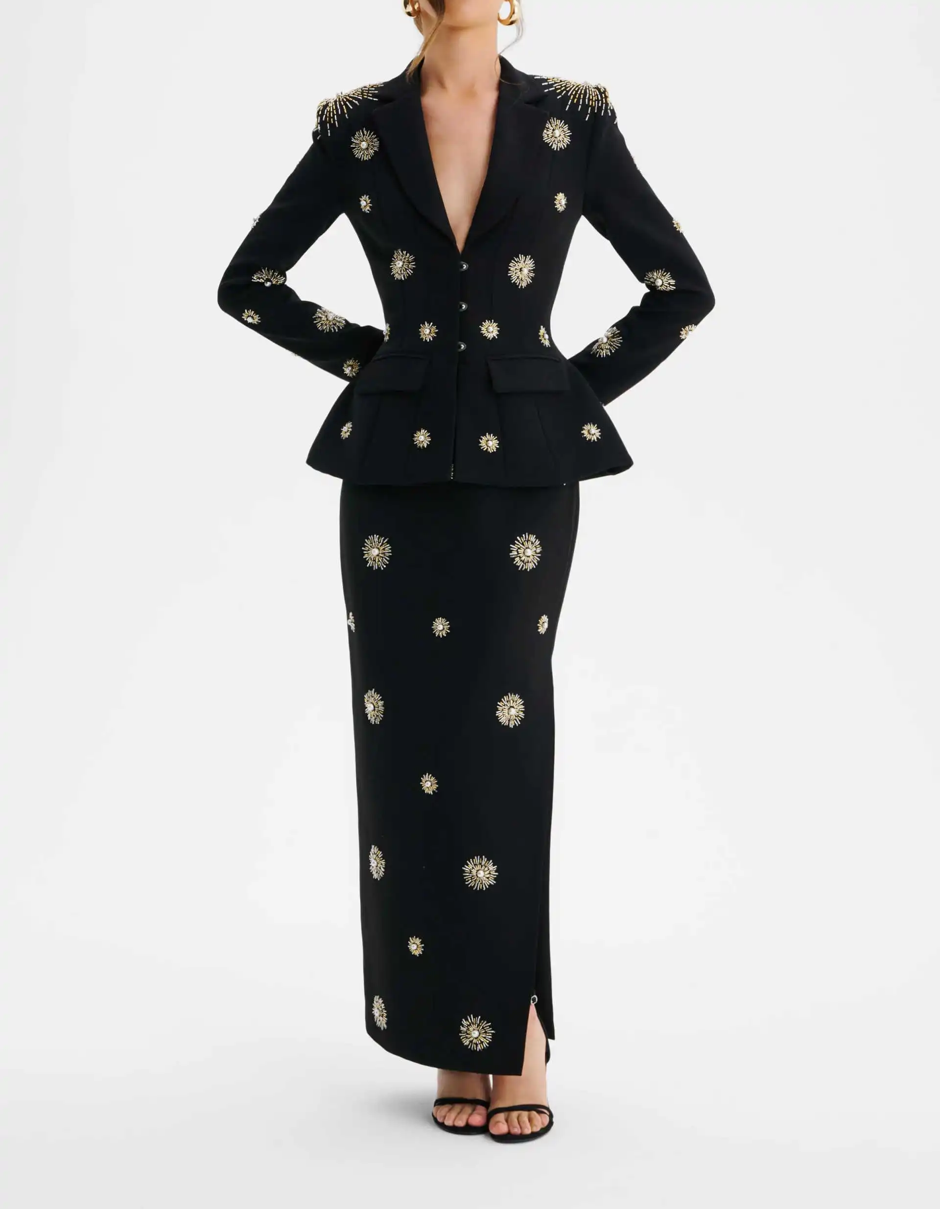 Exquisite Women Suits Notched Lapel Single Breasted Blazer Outfits Beaded  2 Piece Set Jacket Pants Mother Pants Suit Customized