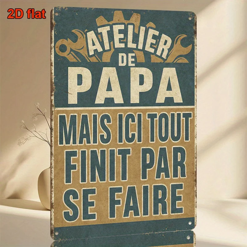 Vintage Metal Sign  'Dad'S Workshop', French Slogan, Perfect for Decorating The Living Room, Bedroom, Study, Garage, Office