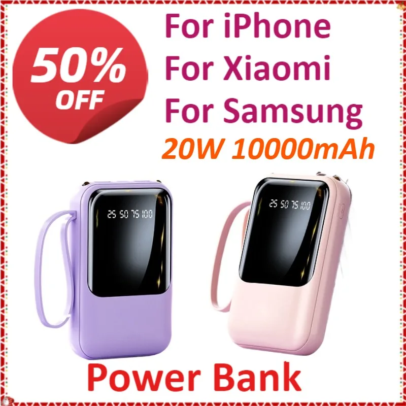 

20W 10000mAh Portable Power Bank Fast Charging For iPhone For Xiaomi For Samsung With USB Type C/Micro USB/Lightning