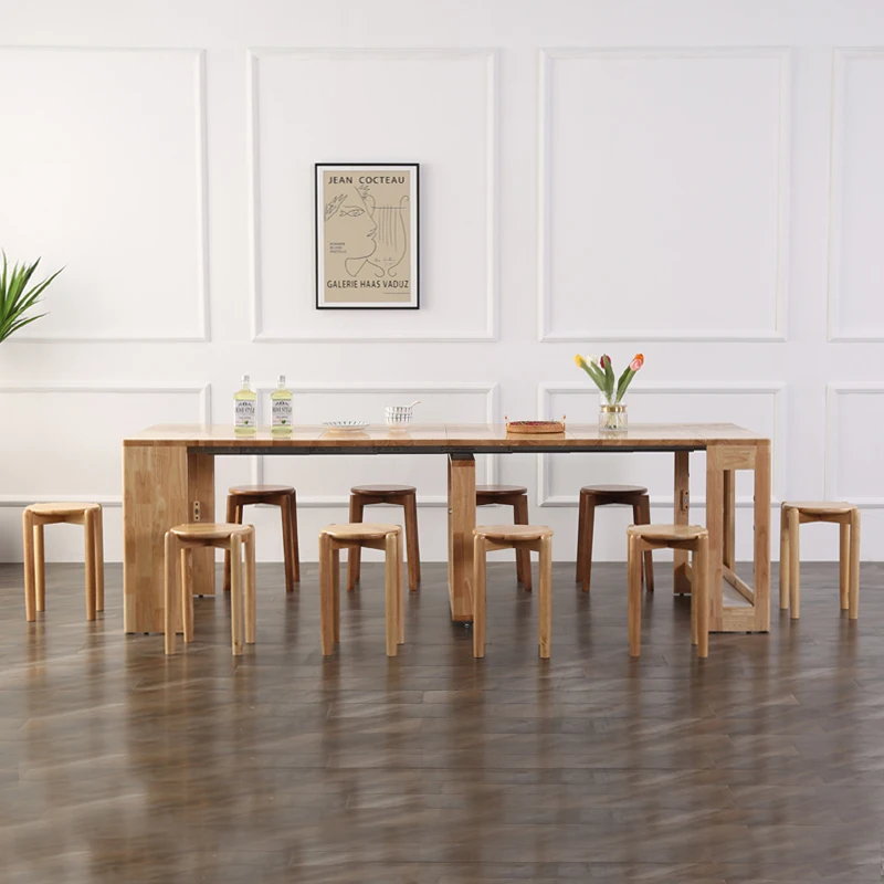 Nordic telescopic dining table solid wood household folding invisible table multi-functional space saving