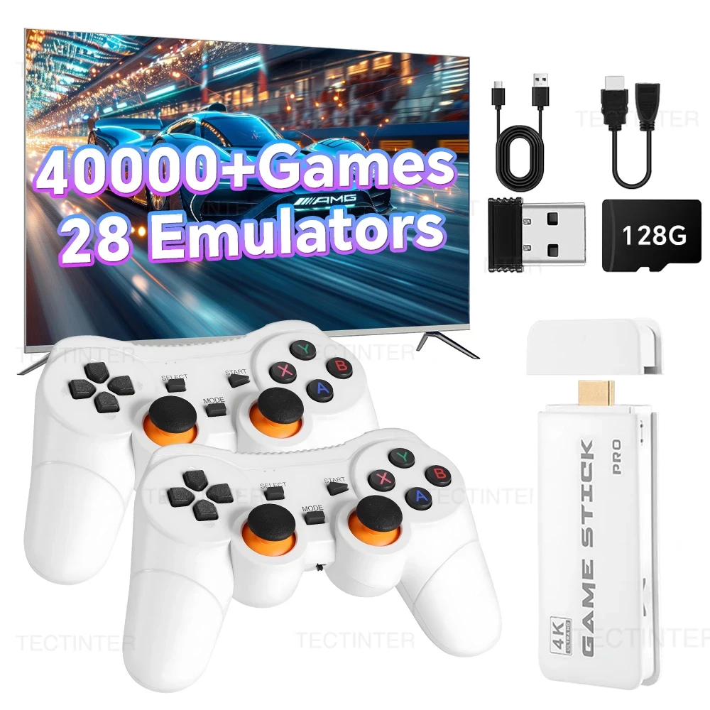 M15 Pro Mini 4K TV Game Stick Console de jeu vidéo rétro lecteur de jeu portable 128G 40000 + jeux avec manette de jeu sans fil contrôleur