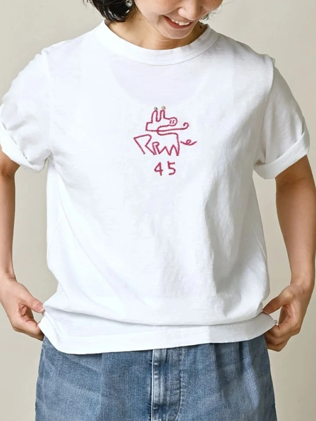 Summer New Style Japanese Cartoon Embroidery Short Sleeve Bamboo Cotton Women's Comfortable Versatile T-Shirt Casual Loose Fit