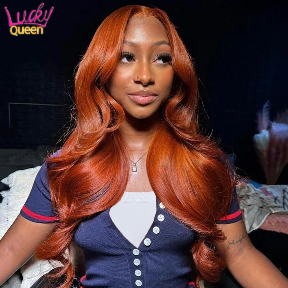 

Ginger Orange 180 Density 5X5 Brazilian Wigs Pre Plucked Transparent Lace Frontal #33 Color 13X6 Human Hair Body Wave For Women