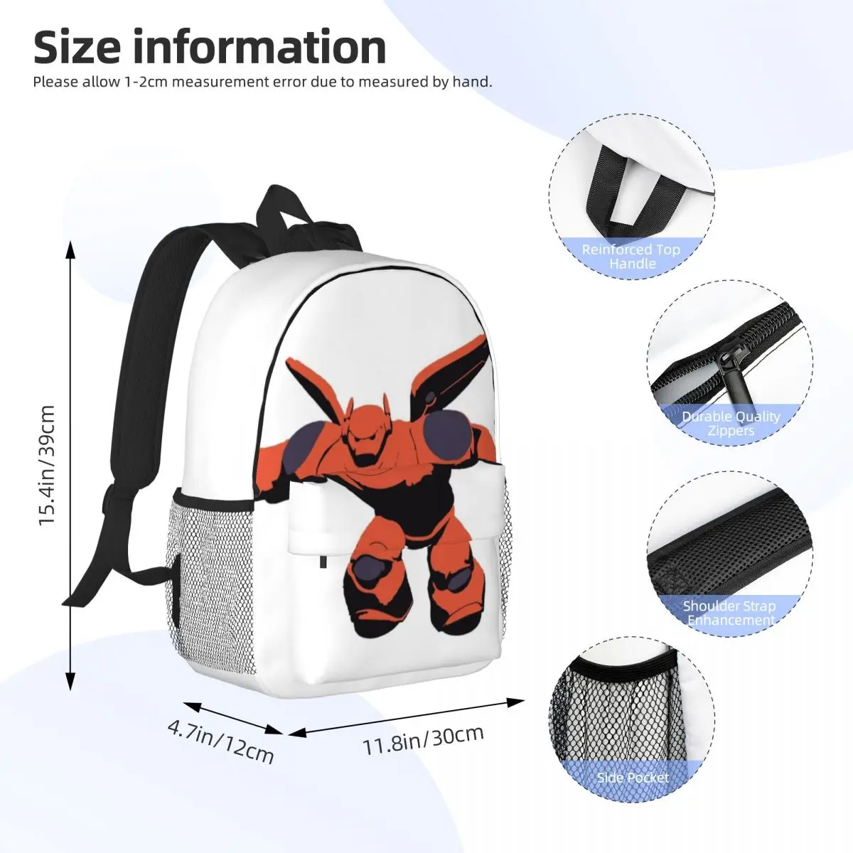 Big Hero 6 For Girls Boys Large Capacity Student Backpack Lightweight waterproof Backpack 15inch