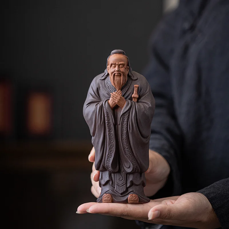 Ceramic Historical Figure Confucius Statue Handmade Sculpture Luxury Home Room Office Decor Statue Gift Collection 7.27 in