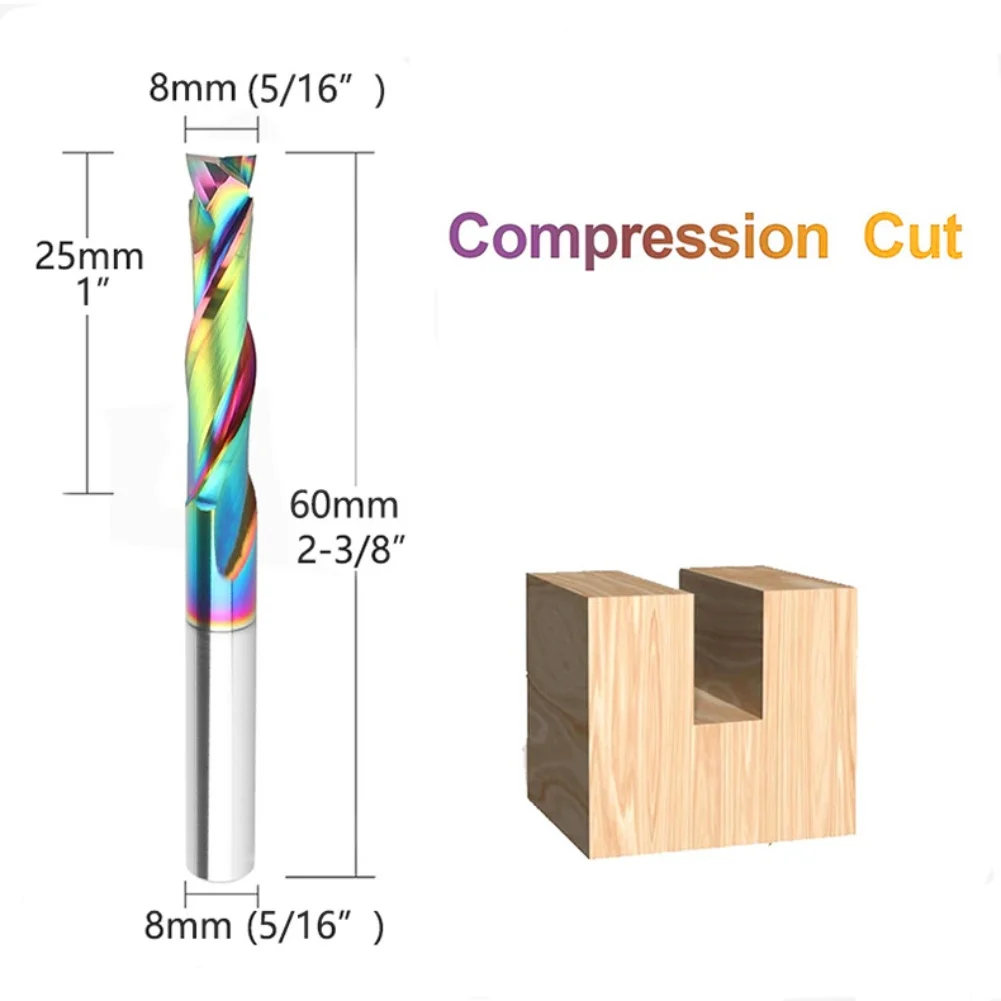 

25/35/42mm Rainbow-Coated Steel Carbide Double-Flute Spiral Router Bit Woodworking Milling Cutter For Engraving& Grooving Tool