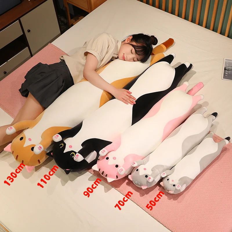 Cute Black Cat Plush Toys Soft Fluffy Animal Long Cat Dolls Kawaii Cartoon Stuffed Sleeping Pillow Children Gifts