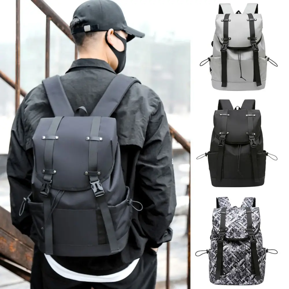 Mochila de nylon impermeável para homens, mochila para laptop de viagem de várias camadas, grande capacidade, bolsa escolar casual, cor sólida