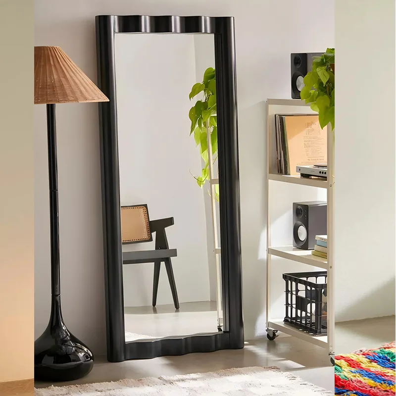 French retro high-end living room full-length mirror household light luxury simple floor mirror entrance art wall-mounted fittin